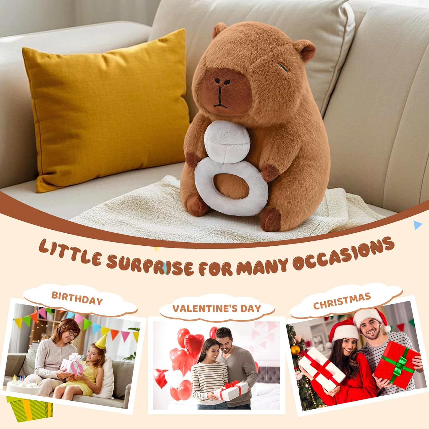Valentines Stuffed Animal - Cute Capybara Plush with Diamond - 13-inch Kawaii Capybara Stuffed Animal Pillow Soft Stuffed Plushies Toy for Romantic Sweet Gifts for Her