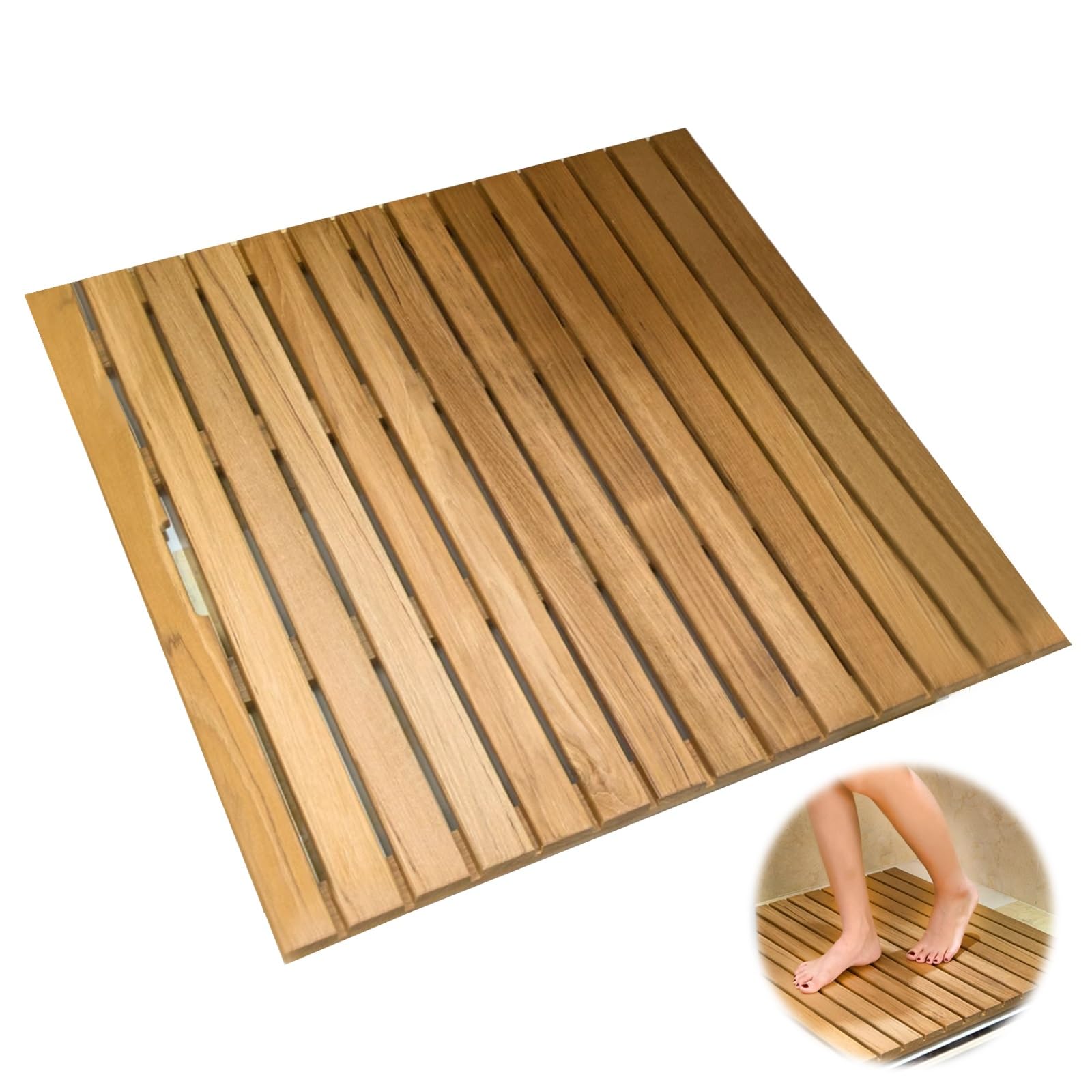 Pedana Doccia Legno con Maniglia, Pedana Per Doccia Esterna, Pedana Doccia for Doccia Interna For Bagno, Sauna, Vasca, Spa(19.7 * 11.8in)