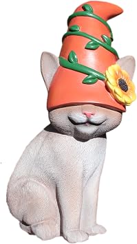 Cat Gnome 12" Tall Gray | Cute Outdoor Statues for Garden, Cat Home Decor, Hand-Painted and Original Design
