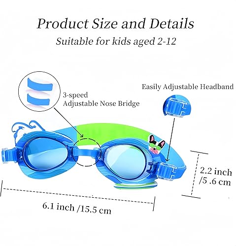 Miniatura 3 de Paquete de 2 gafas de natación para niños, sin fugas, antiniebla, impermeables, ajustables, para niños de 2 a 14 años