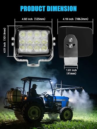 ZIMABLUE 5 Inch 60W Tractor Work Light, Led Pod Lights,6000 Lumens Excavator Flood Light LED Off-Road Lights, 9-32V DC Waterproof IP67, Adjustable Bracket for Trucks,Tractors,Off-Road ect(1pc)