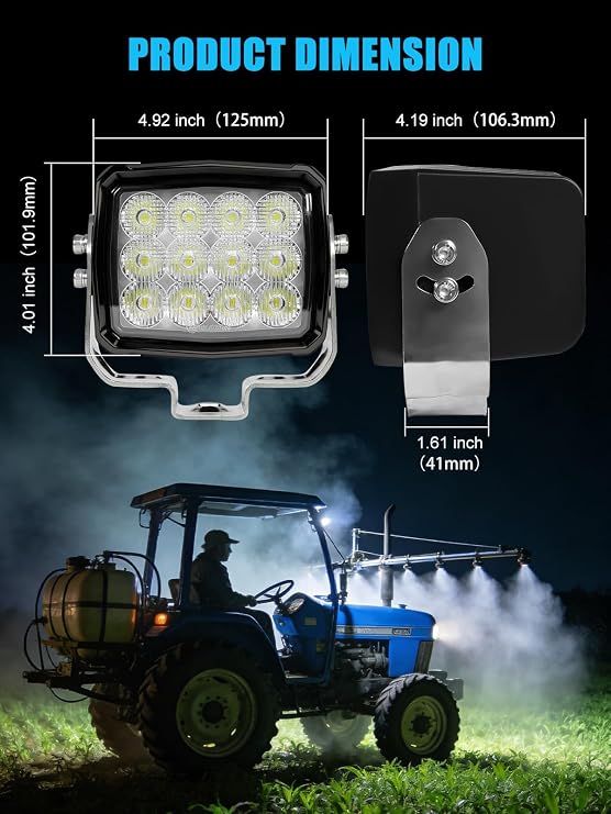 ZIMABLUE 5 Inch 60W Tractor Work Light, Led Pod Lights,6000 Lumens Excavator Flood Light LED Off-Road Lights, 9-32V DC Waterproof IP67, Adjustable Bracket for Trucks,Tractors,Off-Road ect(1pc)