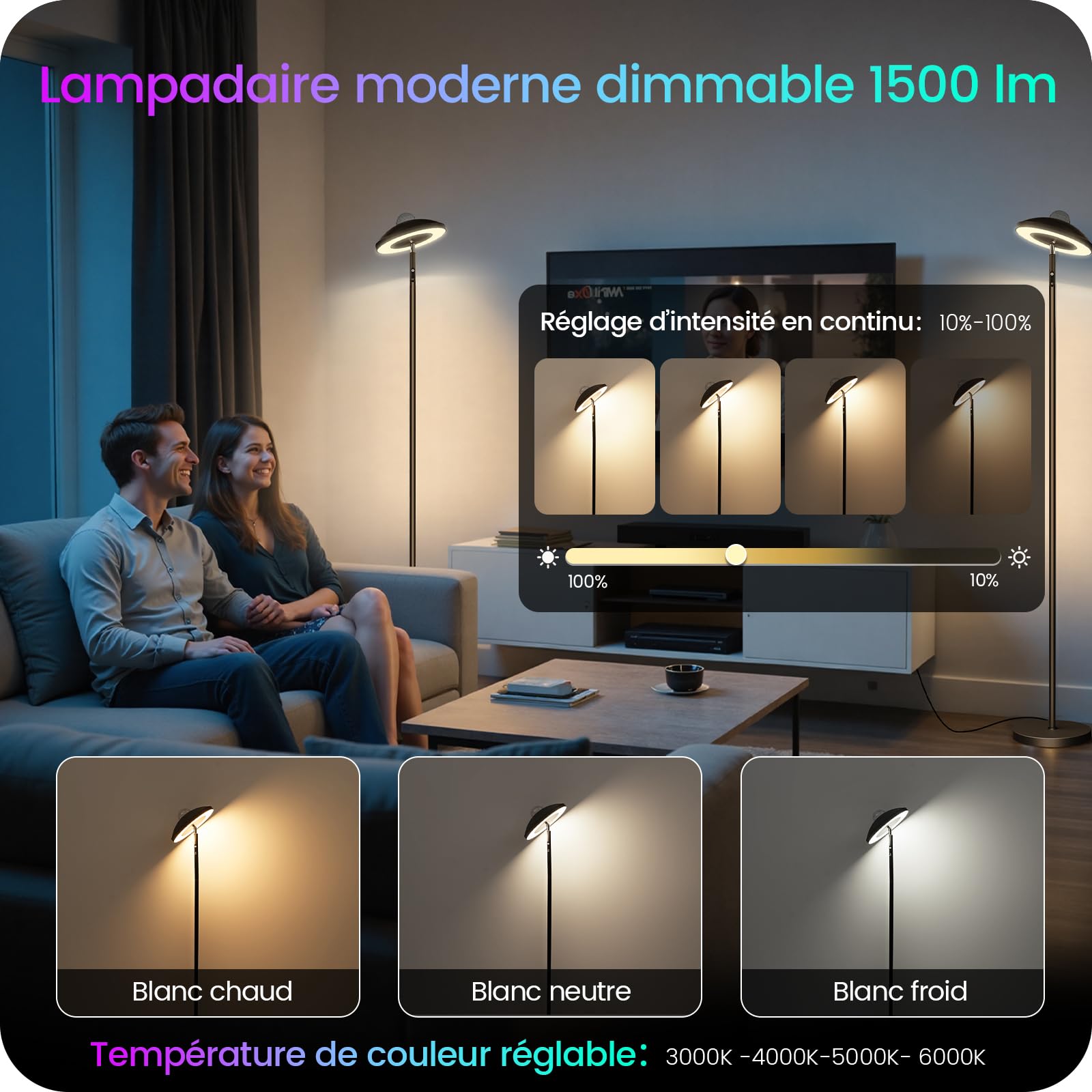 18W, avec Tête Pivotante, Température de Couleur Réglable 3000 à 6000 K, Moderne, Noir