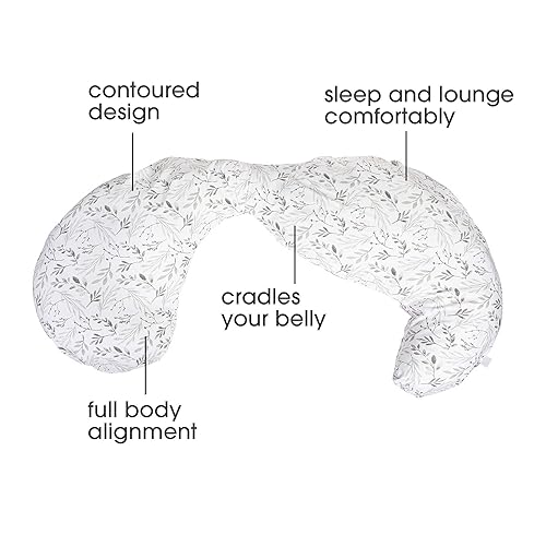 Miniatura 3 de Boppy Almohada de embarazo de cuerpo total con funda de almohada extraíble fácil de poner en hojas grises dispersas y almohada de embarazo con funda