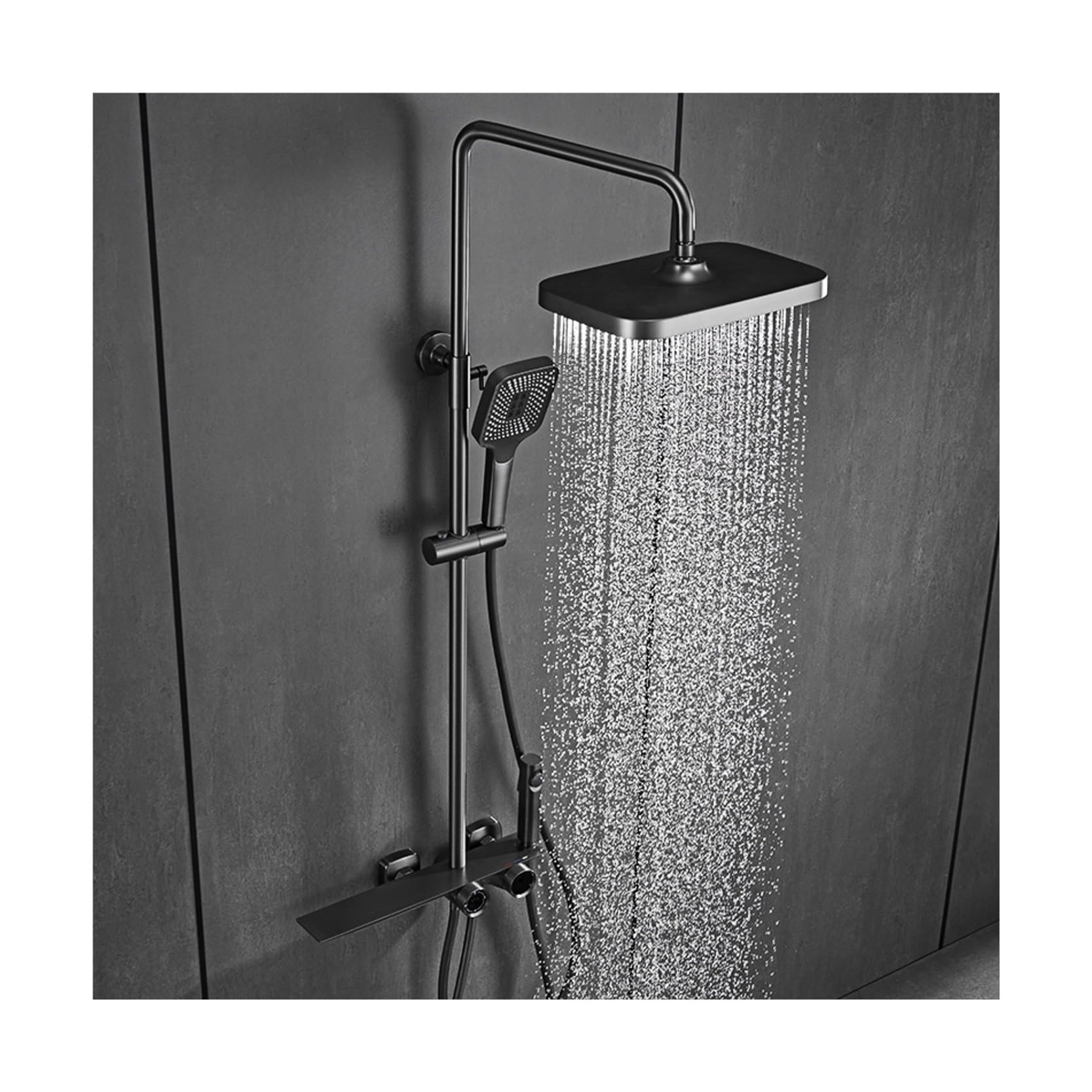 Doccia da Bagno in Ottone Grigio Canna di Fucile di Lusso, Design del Display Digitale, Uscita Acqua a Cascata, Rubinetto Doccia a Doppio Comando Freddo e Caldo(Matte Black)