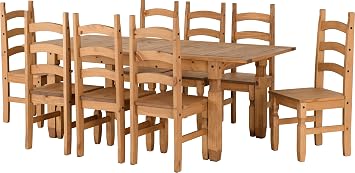 Seconique Corona Extending Dining Set with 8 Chairs, Distressed Waxed Pine