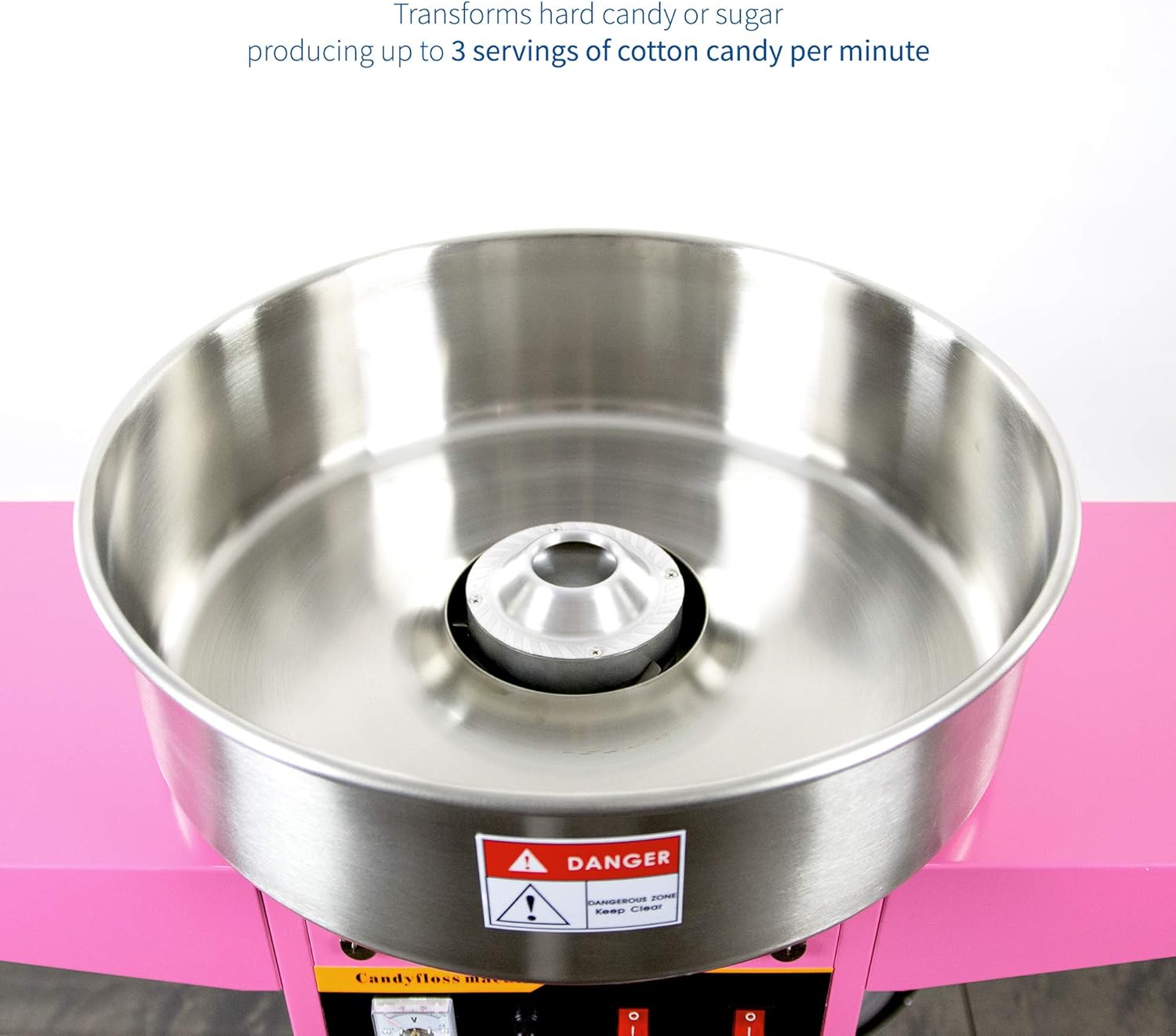 VIVO Pink 1030W Electric Cotton Candy Machine Cart, Mobile Rolling Candy Floss Maker, 20 inch Stainless Steel Bowl, Bubble Shield Cover Sugar Scoop and Drawer, Easy Home or Commercial Use, CANDY-KIT-2