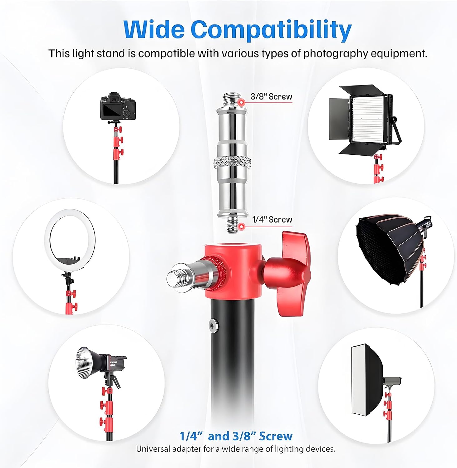 Light Stand Photography, 9.2ft/280cm Air-Cushioned Heavy Duty Studio Light Stand with 1/4" and 3/8" Screw, Aluminum Alloy Photo Video Tripod Stand for Ring Light, Softbox, LED Panel, Max Load 22lb