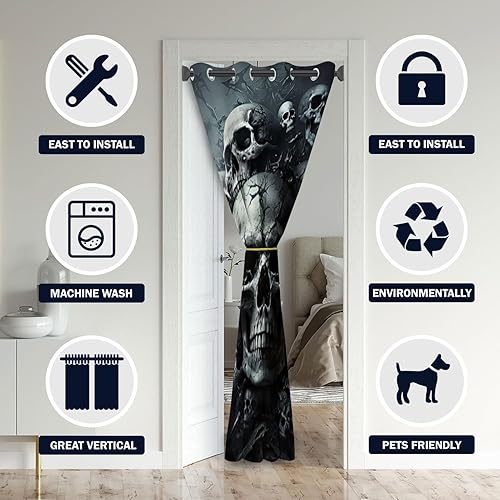 Miniatura 3 de Cortinas opacas 3D con calavera para puertas, aterradoras cortinas opacas góticas de terror para Halloween, armario de dormitorio de niños, con