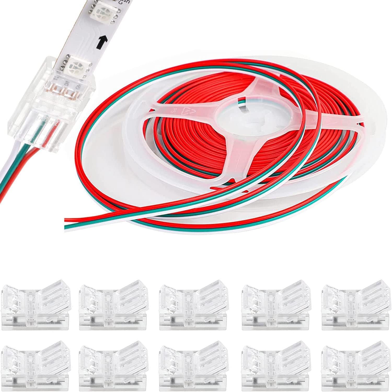 VISSQH 10m Cable Extensión Tira LED DC 12V LED RGB 3 Pin Cable Conector Banda LED Separable Extensio,10mm Conectores de Tira de Luz LED de conexión rápida sin pelar el cable