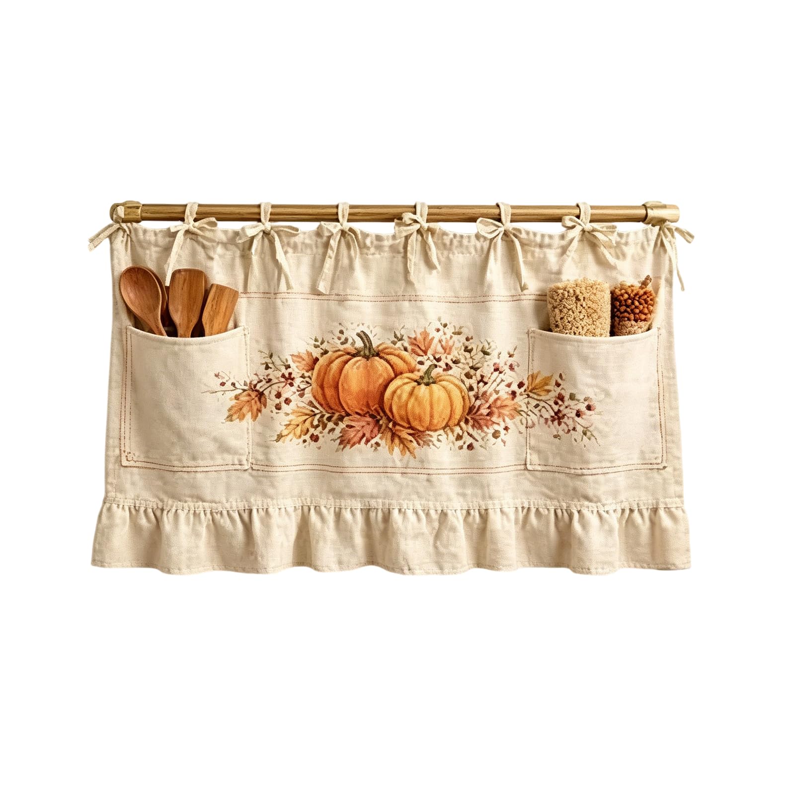 Hsyzygian Oven Curtain with Pocket Ribbon Ties and Ruffled Edges for Dishwashers Under Kitchen Sinks Decorative Dishwasher Curtain