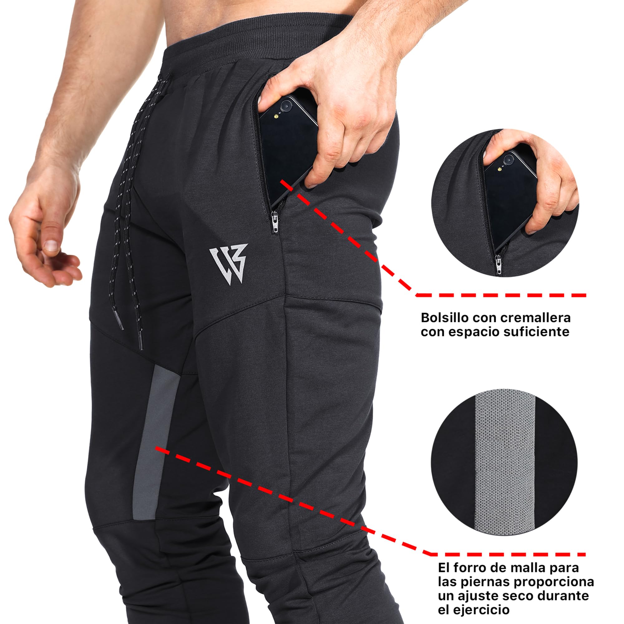 ZENWILL Gym Jogger Zip, Męskie spodnie sportowe z oddychającej siatki
