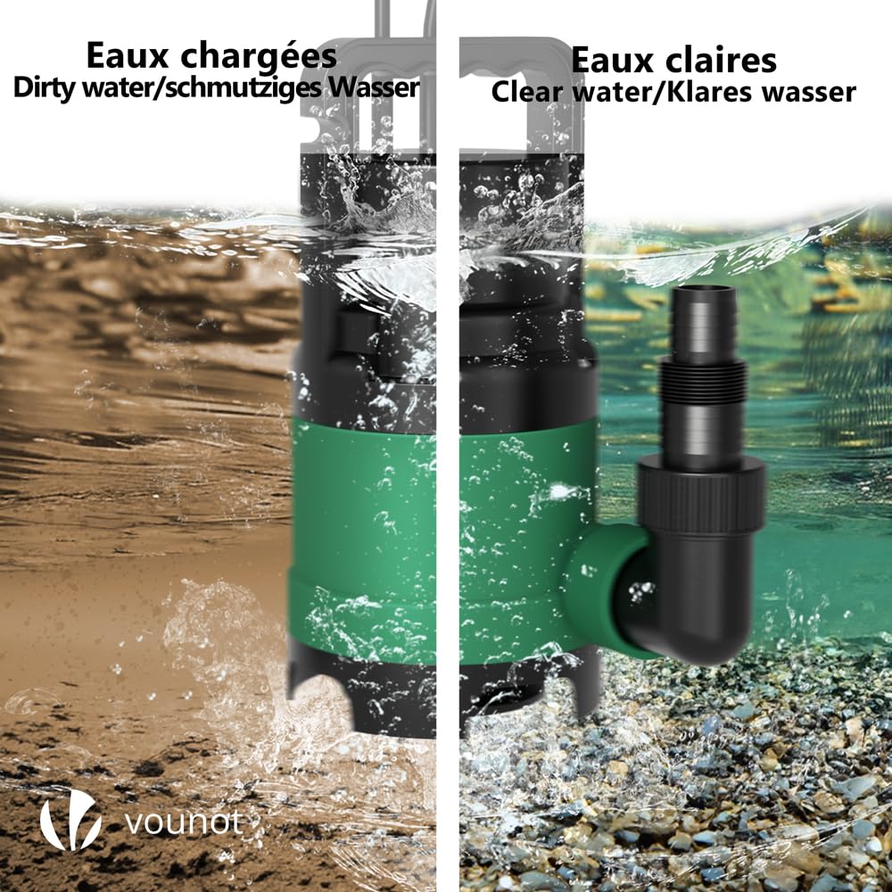 VOUNOT Pompe d'évacuation submersible IPX8 8000L/H 7M 10M
