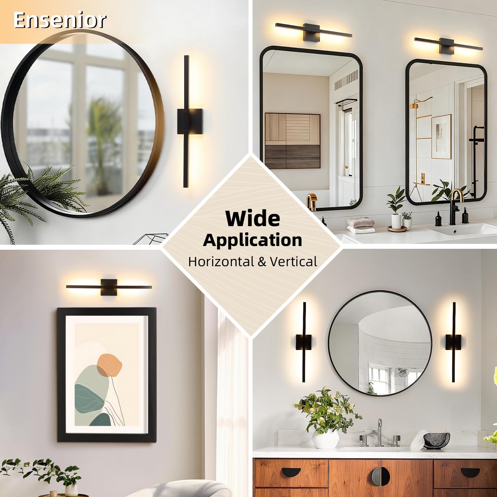 Moderne Badezimmerleuchte, gebürstetes Schwarz, 61 cm, 16 W, Wand-Waschtischlampe über Spiegel, dimmbar, 5 CCT LED-Wandleuchte für Schlafzimmerschränke