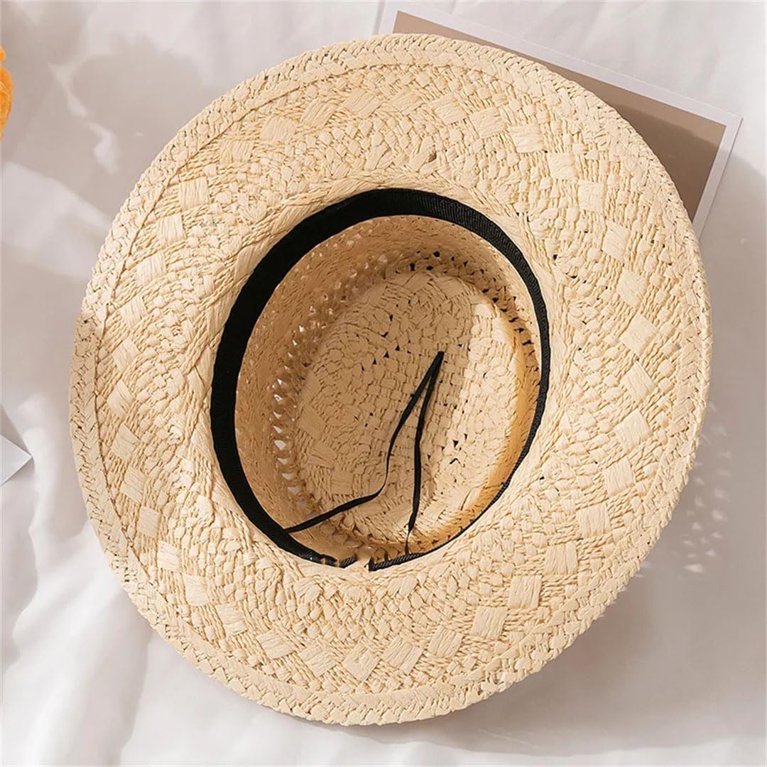 Hollow Sunshade Fedora Plain Crochet Paper Straw Hat Beach Cap for Women
