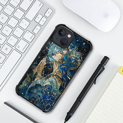 Vista 12 de Case for iPhone 15 Plus - Stained Glass Mosaic Fiesta Fun Case with Tempered Glass Back and Soft Silicone TPU Shock Protection