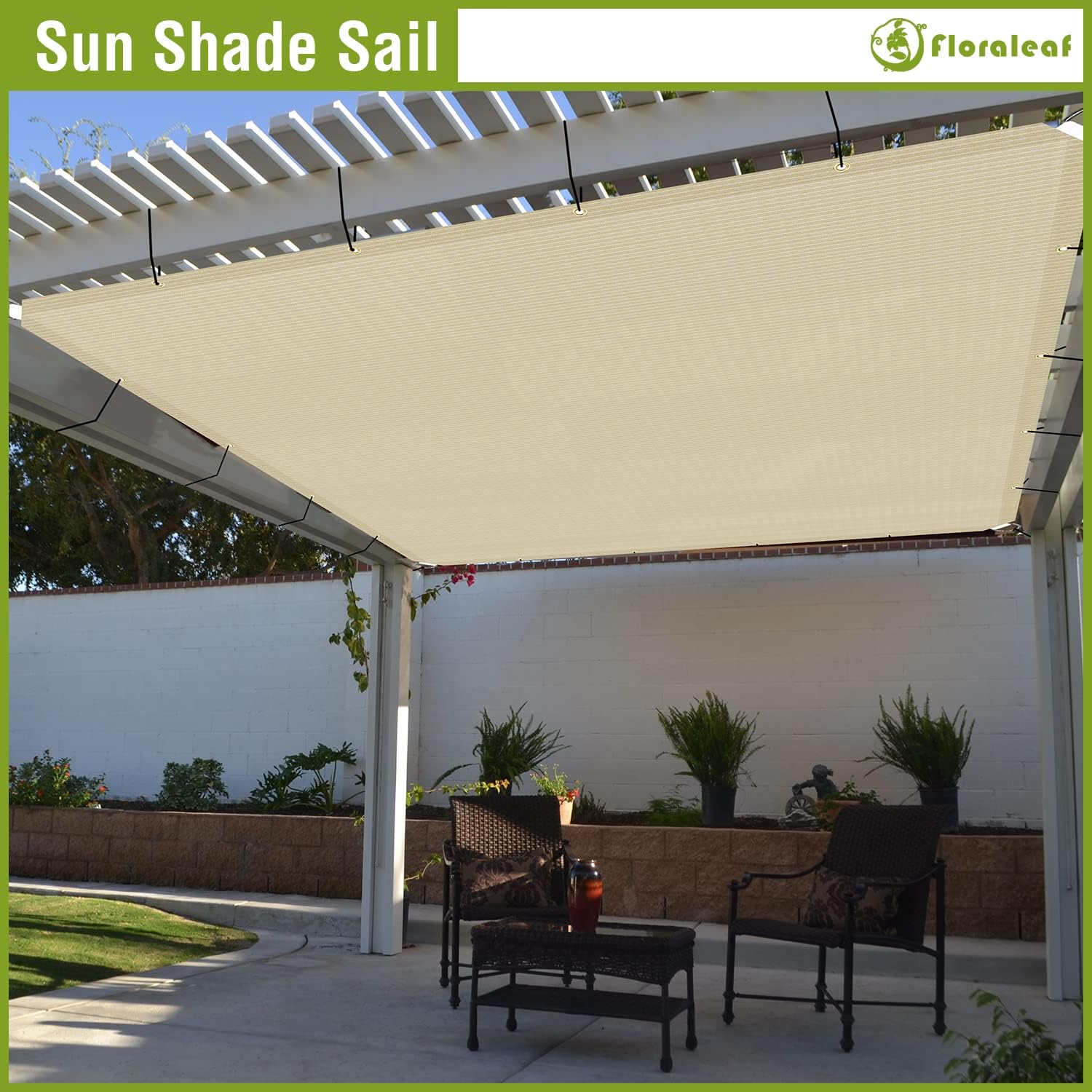 8' x 10' Sun Shade Sail Rectangle Straight Edge Permeable Canopy Sunshade Cover UV Block Shade Cloth with Grommets for Outdoor Garden, Porch, Patio, Backyard, Greenhouse, Beige