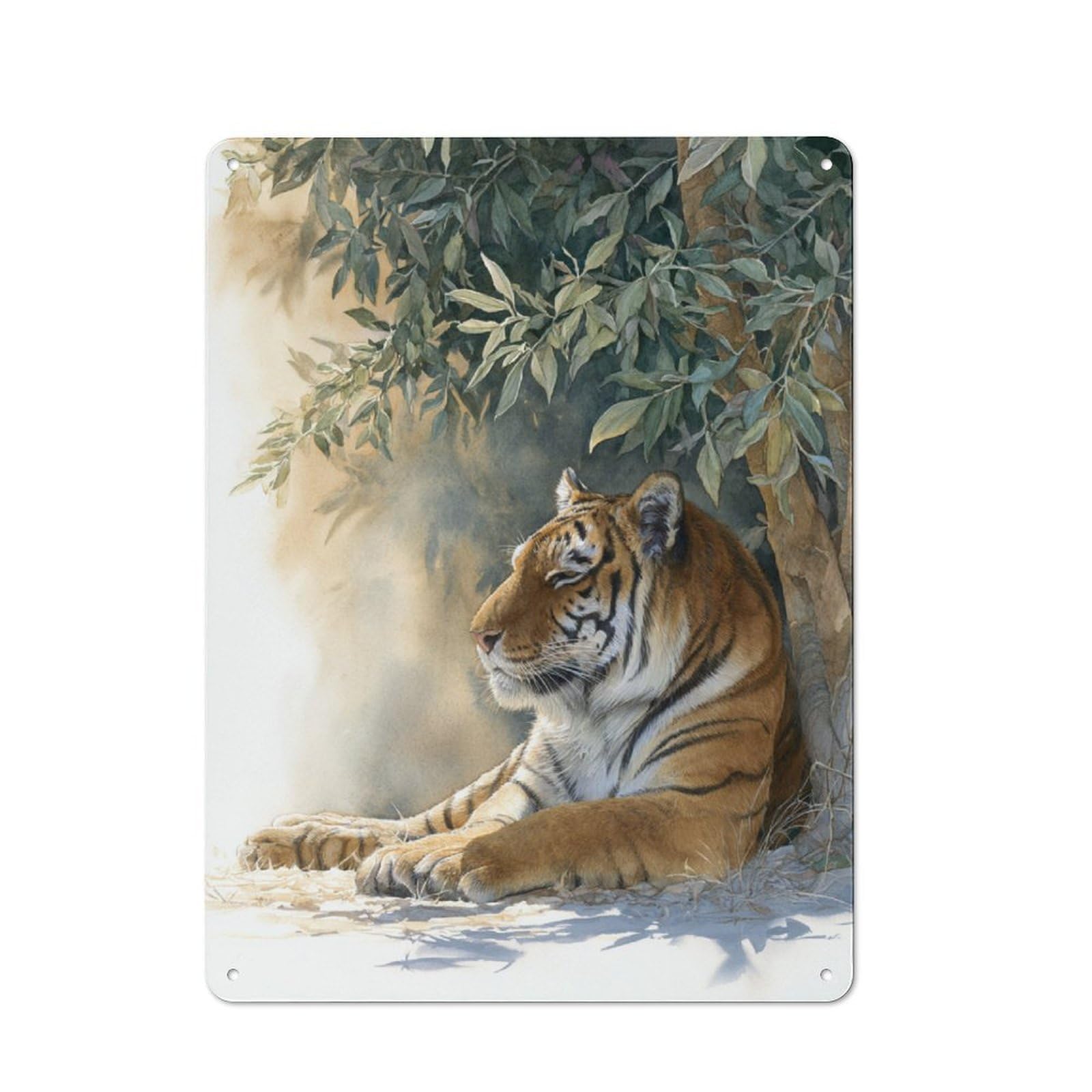 Junmoney Tiger In Shade Tree Metal Plaque 40X30cm With For Garage Wall, Retro Decor, For Themed Interiors In Garages And Workshops