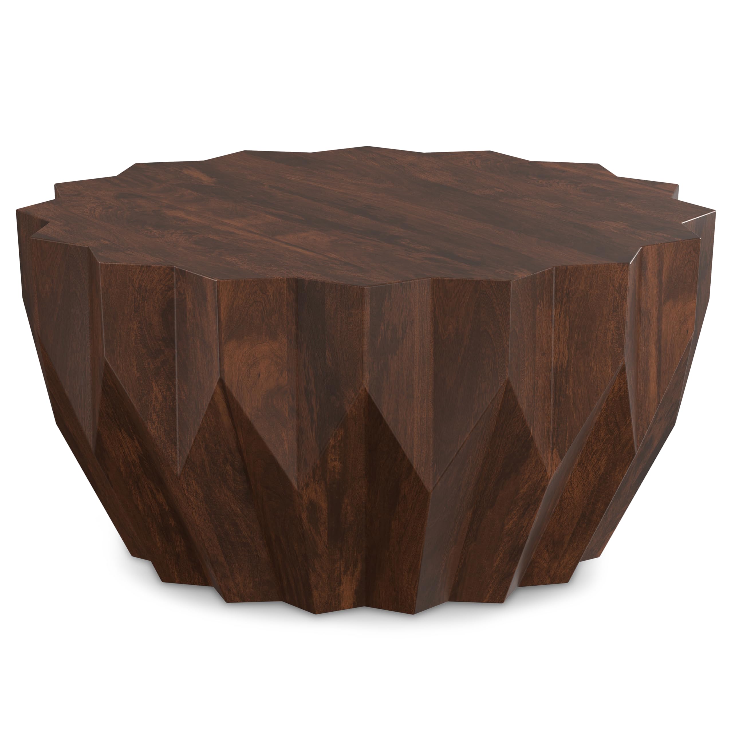 SIMPLIHOME Turnbull Coffee Table - 34 inch Wide Solid Mango Wood Living Room Table in Walnut Contemporary Sculptural