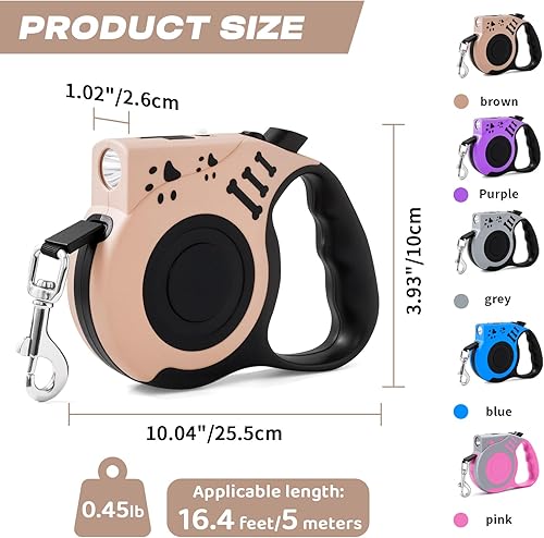 Miniatura 3 de Correa Retráctil para Perro con Luz Recargable USB para Paseos Nocturnos, Correa Telescópica Automática de 16 Pies para Perros Pequeños y Medianos,