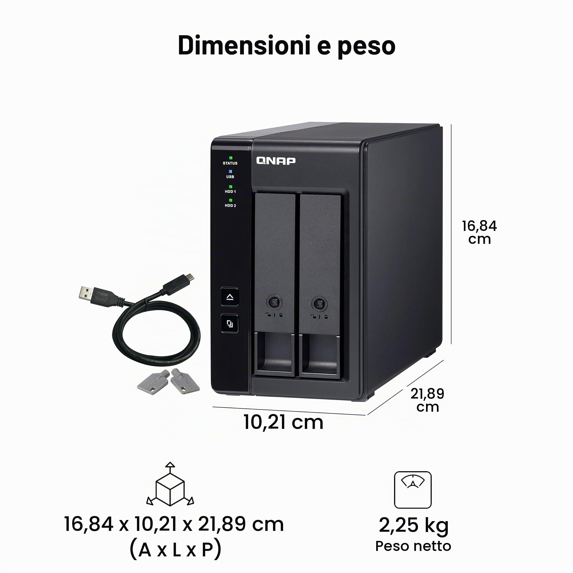 QNAP TR-002-A-US 2 Bay USB Type-C Direct Attached Storage (DAS) con RAID hardware (Diskless)