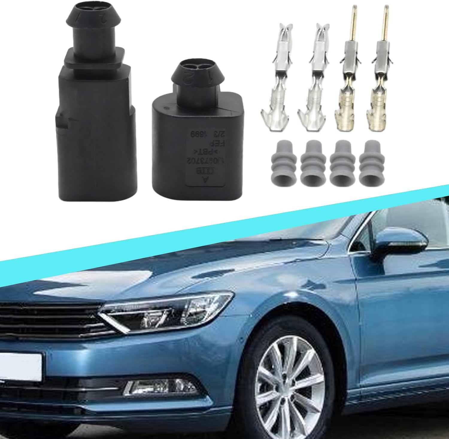 2Pcs 1J0973802 2-Pin Electrical Harness Connector Sensor Plug Kit, Replacement for Audi A1 A2 A3 A4 A6, Replace 1J0973702