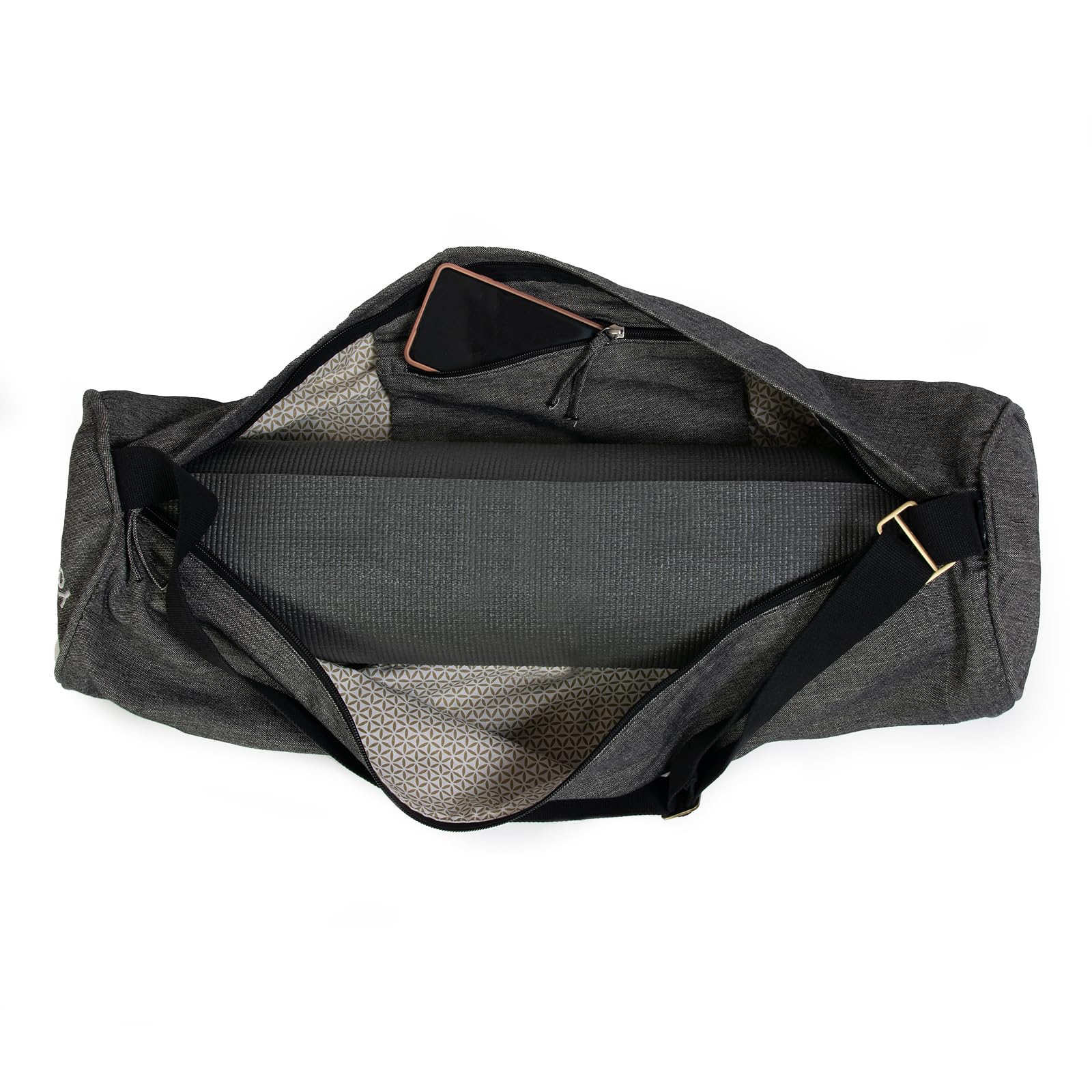 Yoga Studio Organic Cotton Two Toned Yoga Mat Bag with Adjustable Shoulder Strap and Pocket (Black) - Image 2