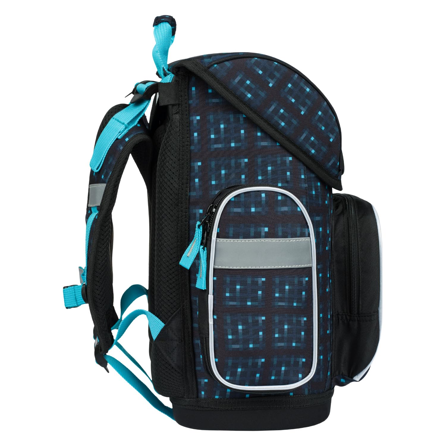 Baagl Schulranzen Jungen Mädchen für 1. Klasse, Ergo Schultasche Grundschule, Leichter Kinder Ranzen Tornister Schulrucksack mit Brustgurt (Minecraft Blue Axe)