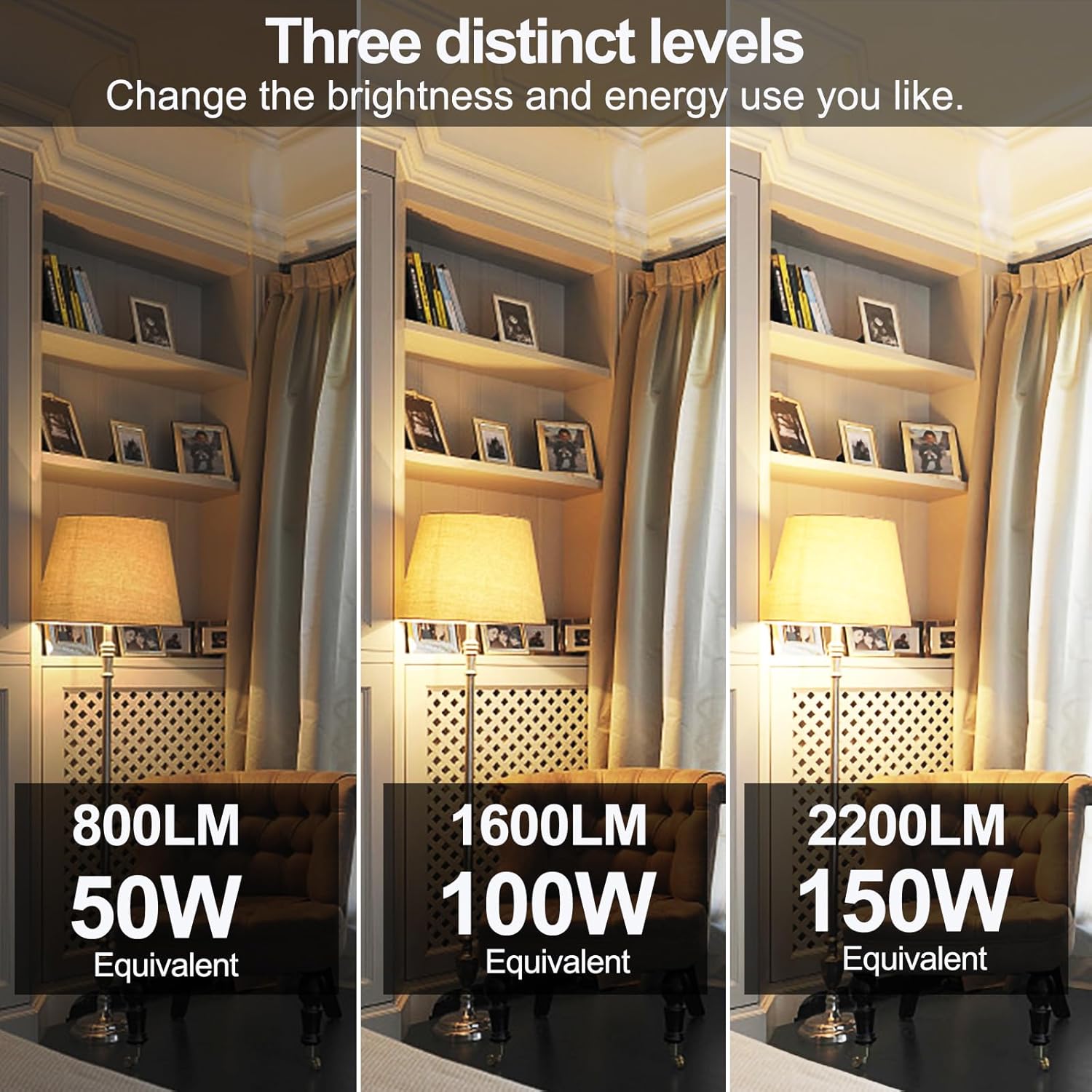 ENERGETIC SMARTER LIGHTING Super Bright 50/100/150W 3-Way A21 LED Light Bulb, 800/1600/2200 Lumens, 3000K Warm White, Non-dimmable, E26 Base, ETL Listed, 4-Pack