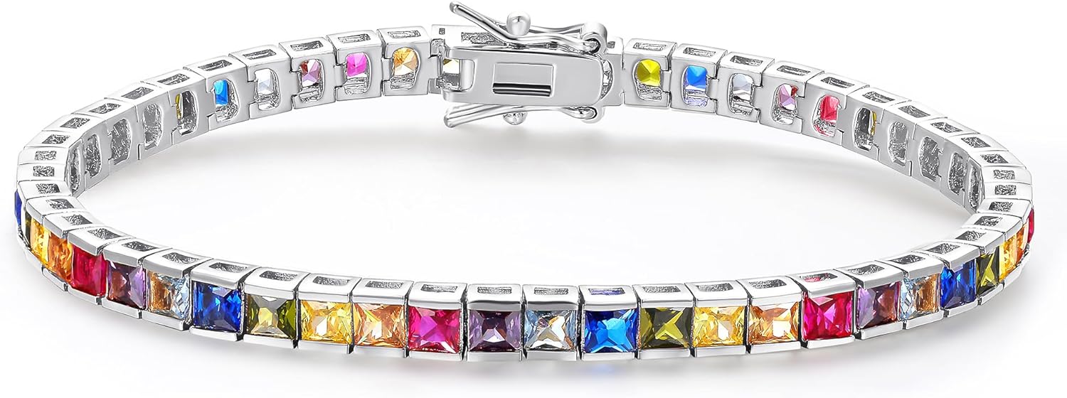 MDFUN Multi-Color 5A+ Cubic Zirconia Tennis Bracelet for Women18K White/Yellow Gold Plated 2/3/4MM Round/Square CZ Trendy Stacking Bracelets Gifts for Mom Wife 6-8.5 Inches