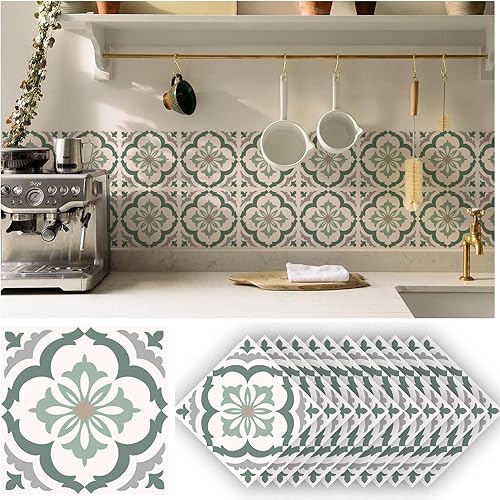 Miniatura 5 de 12 calcomanías de azulejos de pared mate retro florales para despegar y pegar, calcomanías de vinilo autoadhesivas para azulejos de cocina y baño,
