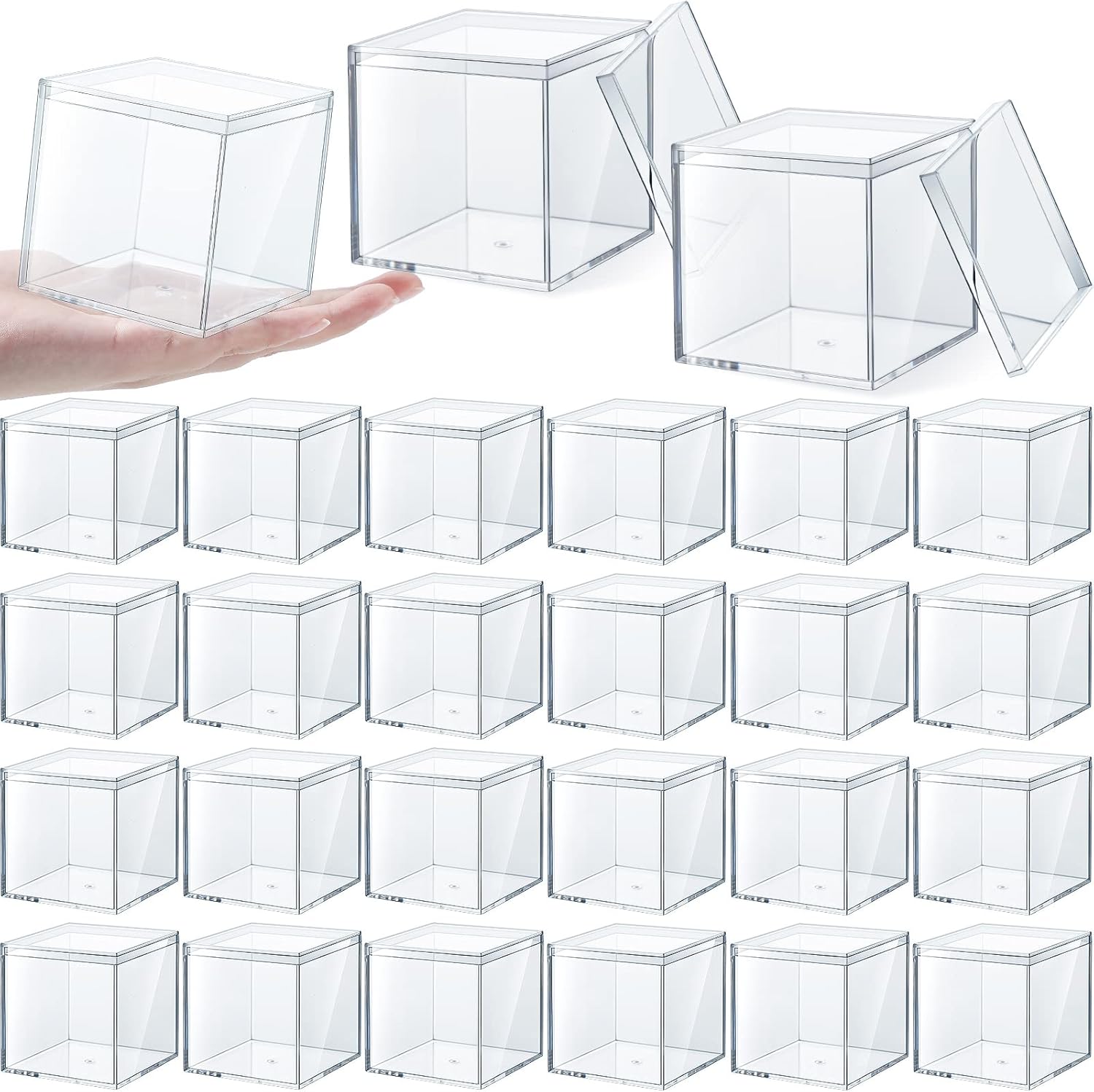 Yulejo Modern Storage Box, Clear Acrylic Box with Lid, 2.9 x 2.9 x 2.9 Inch, 48 Pieces