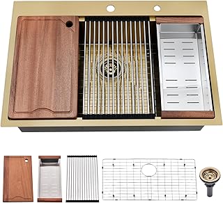 33 Inch Gold Drop In Kitchen Sink Workstation...,