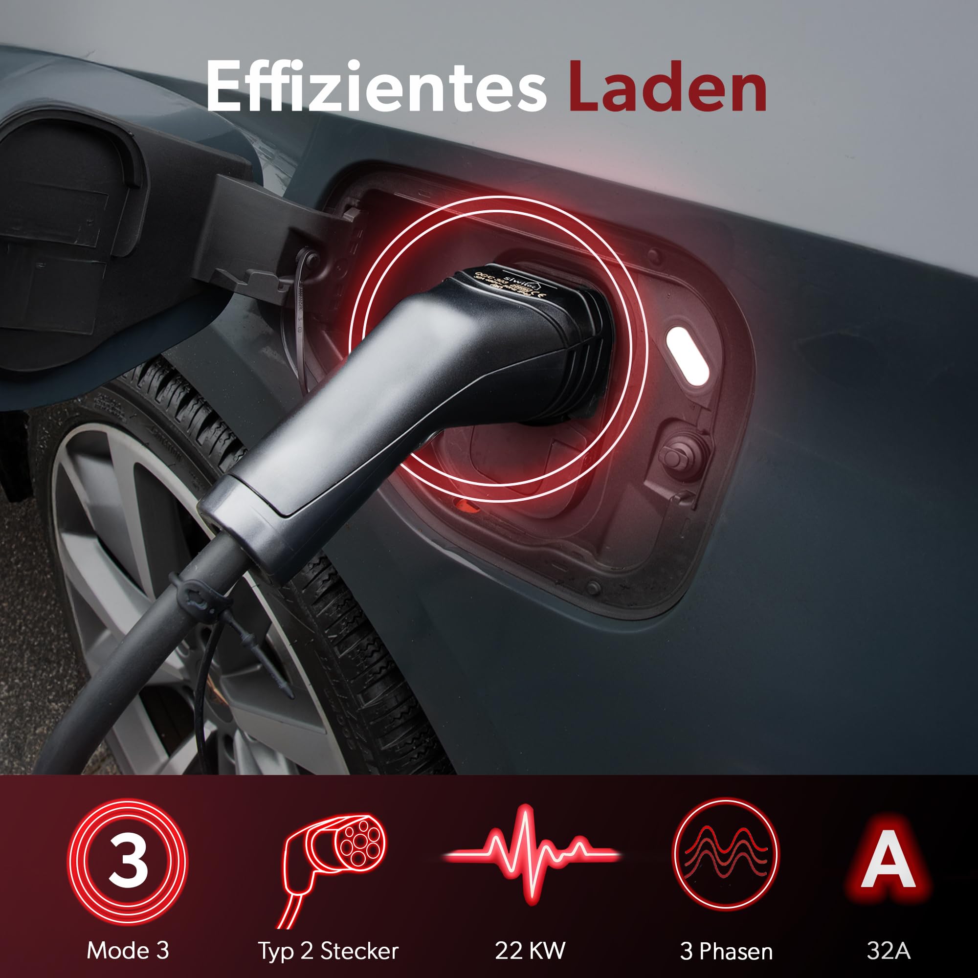 siwitec Typ 2 Ladekabel 22 kW, 7 Meter, 32 A, Mode 3, Ladekabel Elektroauto Typ 2, 3-Phasig, Typ 2 EV Ladekabel E-Auto, IP44, Ladekabel für alle Typ 2 Elektrofahrzeuge