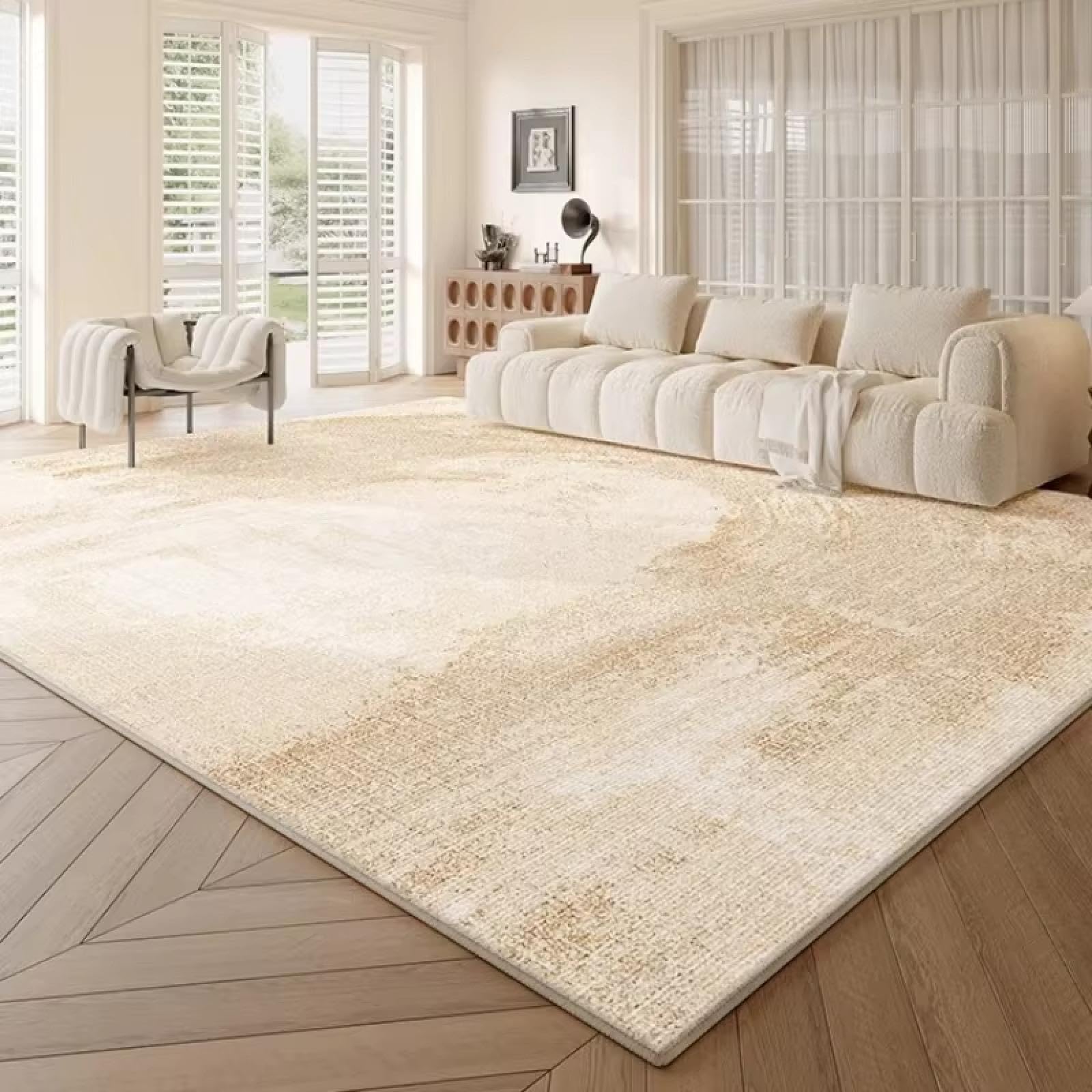 Tapis lavable salon rayé crème en grand format 150x240 pour chambre cosy