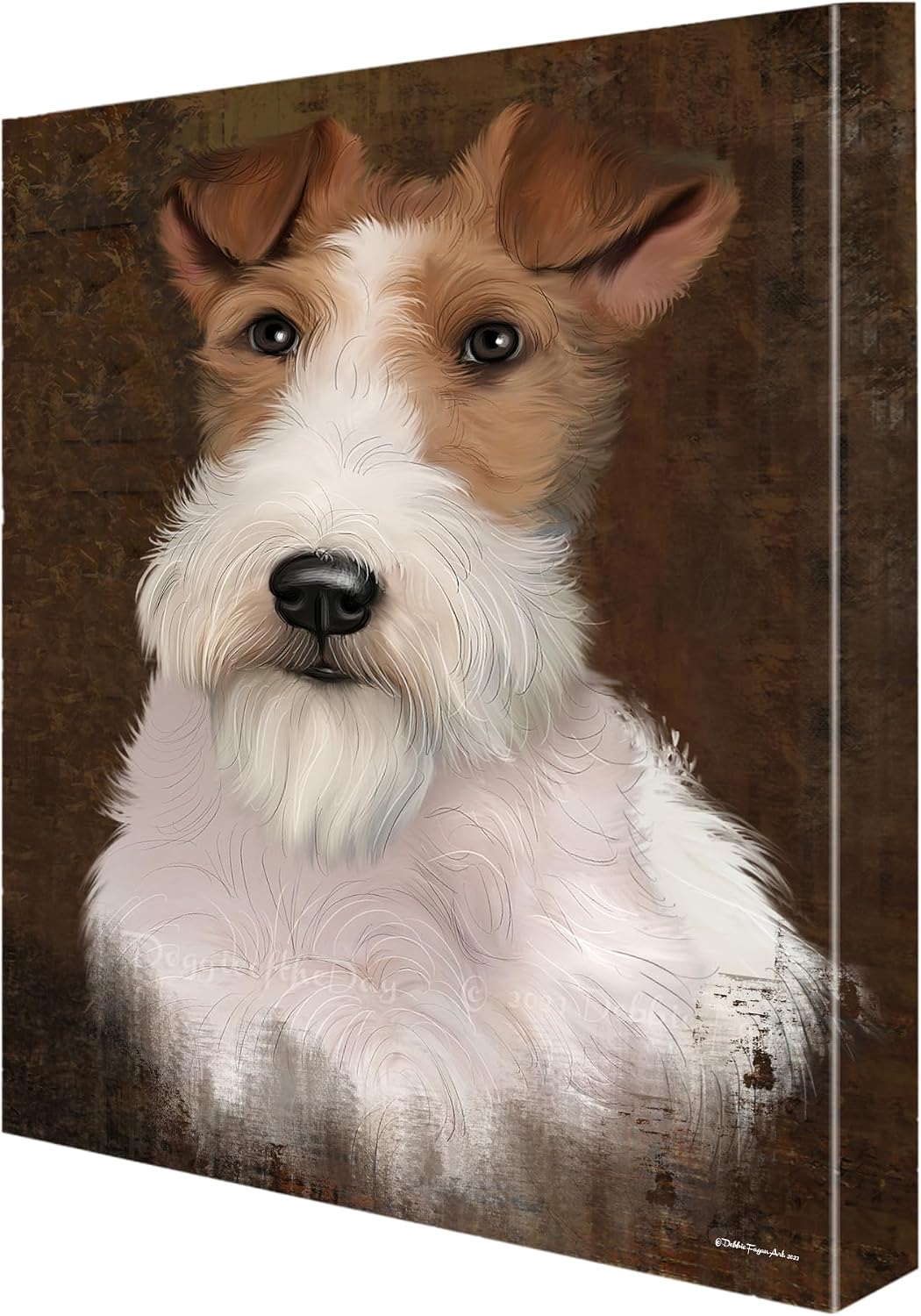 Doggie of the Day Rustic with Wire Fox Terrier Dog Canvas Wall Art - Premium Quality Ready to Hang Room Decor - Flat Rolled 16" x 20"