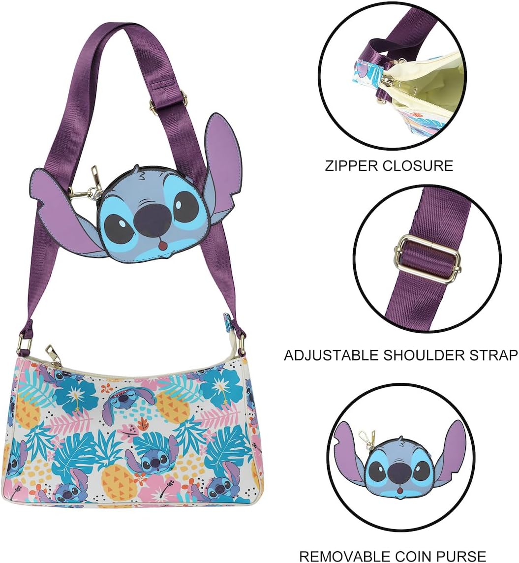 Disney Stitch Pineapple & Palm Leaves Women's Hand Bag With Coin Purse