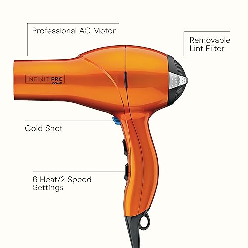 Miniatura 2 de Infiniti PRO CONAIR Hair Dryer with Diffuser, Professional AC Motor, Tourmaline Ceramic Technology Blow Dryer, Includes Concentrator and Blowout Aqua