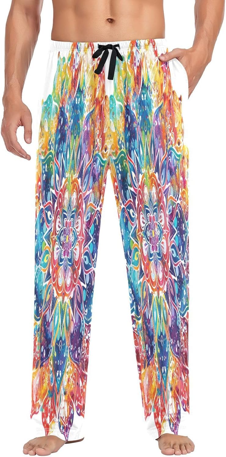 ALAZA Mandala Tie Dye Men's Pajama Pants Men Cotton Pajama Bottoms with Pockets, S