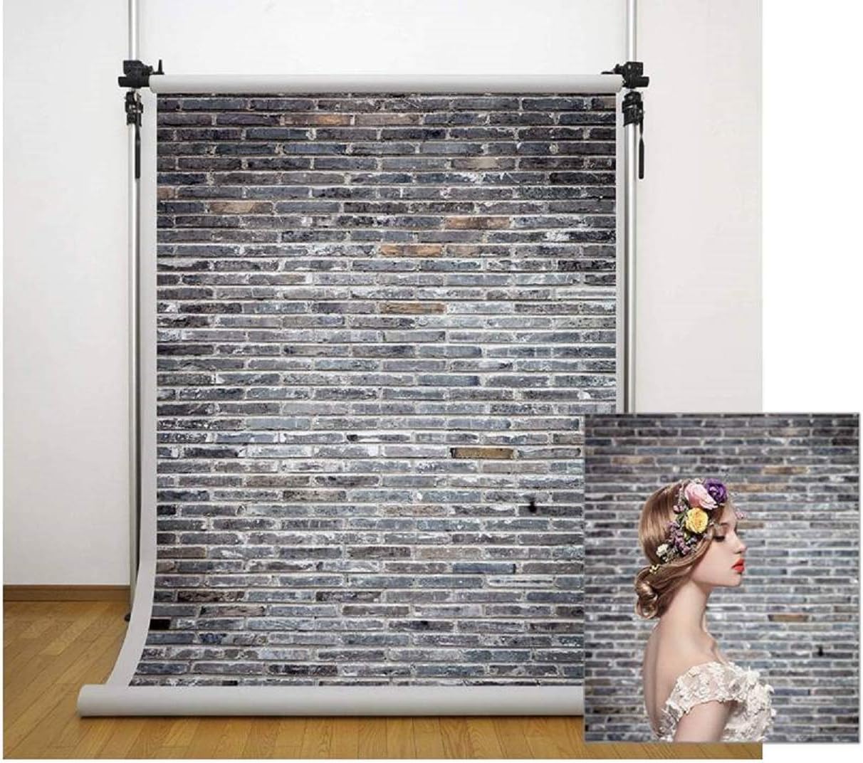 WaW Grey Grunge Brick Wall Background, Rustic Studio Portrait Backdrop Photography, Washable Fabric, Baby Kids Birthday Pet Product Video Photo Shoot 1.5x2.2m