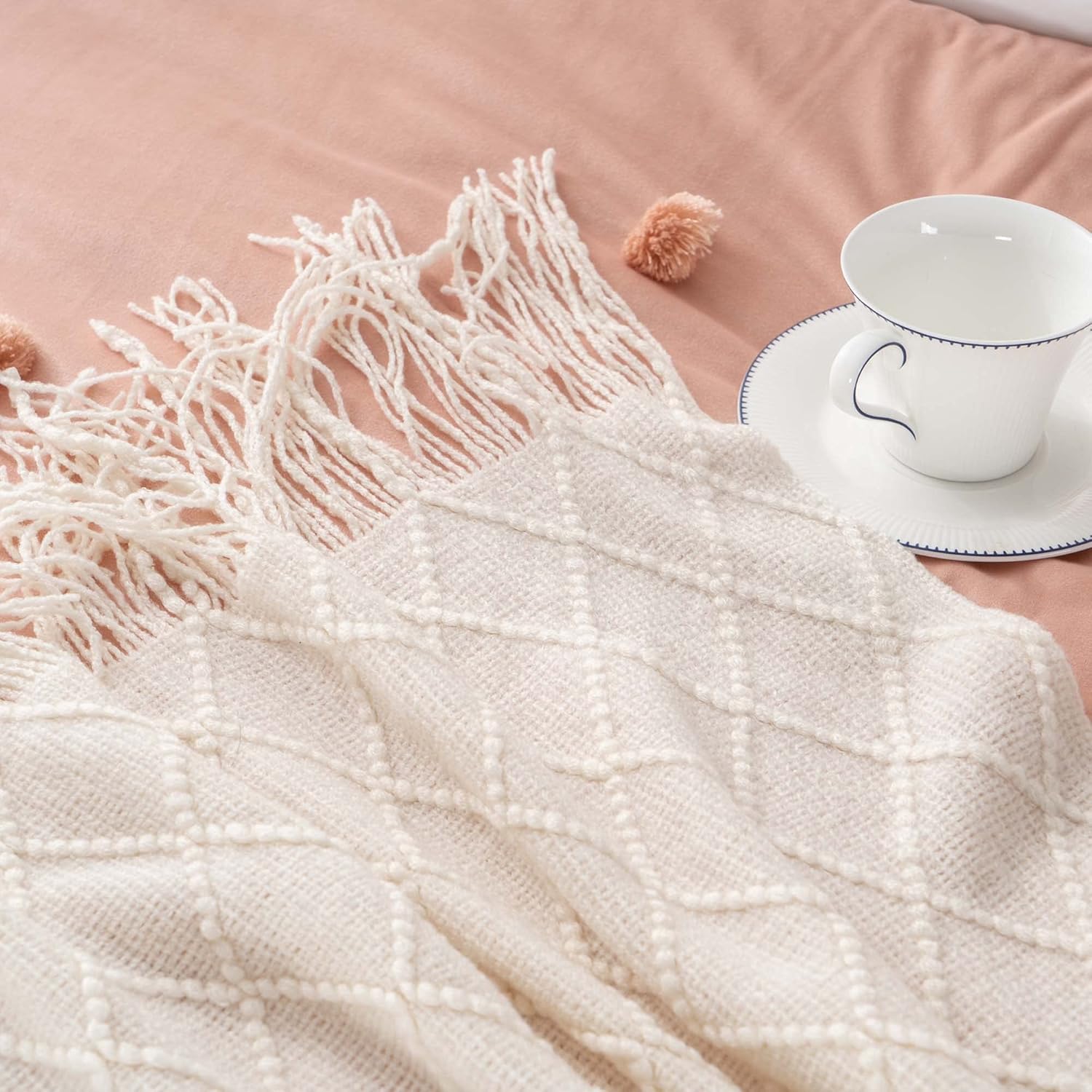 BATTILO HOME Cream Throw Blanket for Couch, Boho Bedroom Decor Throws, Decorative White Throw for Sofa Living Room, 50"x60" - Image 7