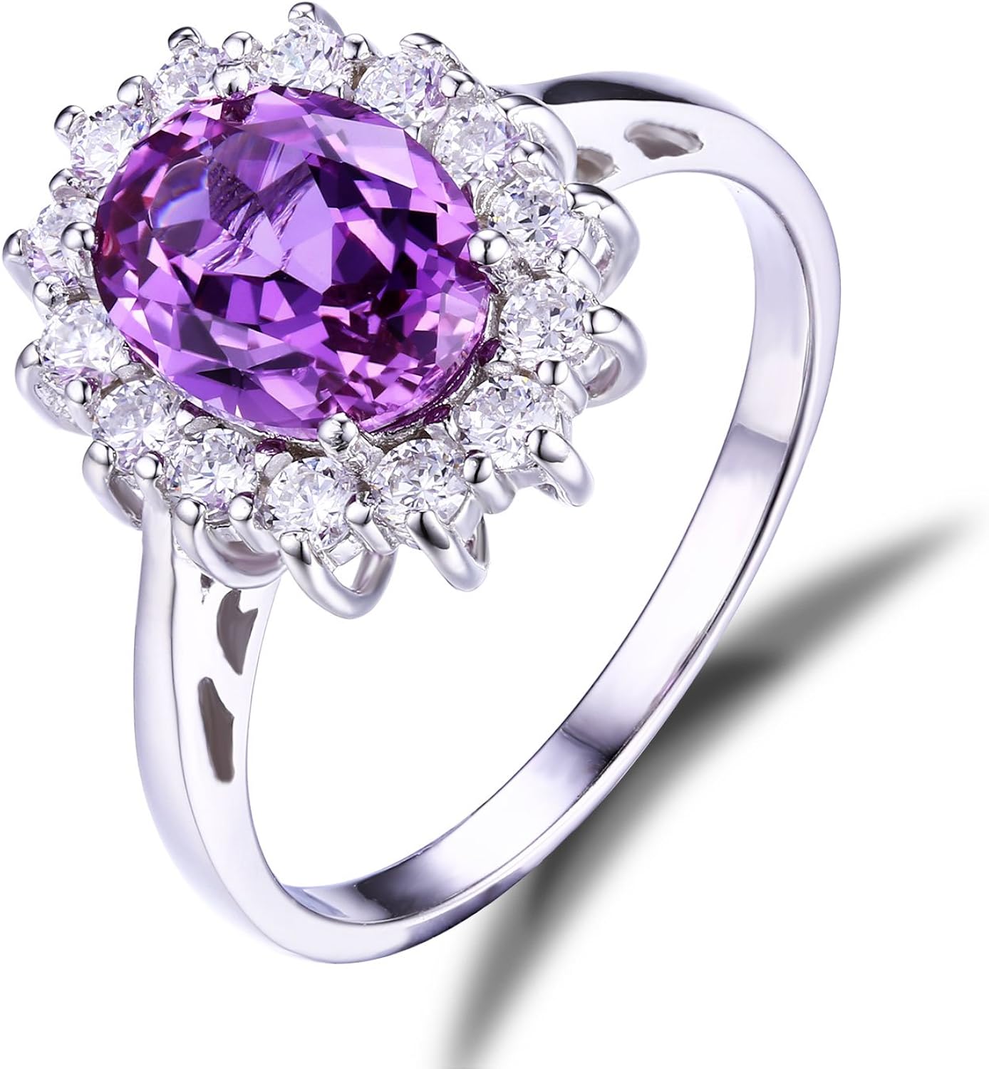 JewelryPalace Princess Diana Kate Middleton Class Gemstone Birthstone Sapphire Halo Engagement Rings for Women, Anniversary 14K White Yellow Rose Gold Plated 925 Sterling Silver Promise Rings for Her