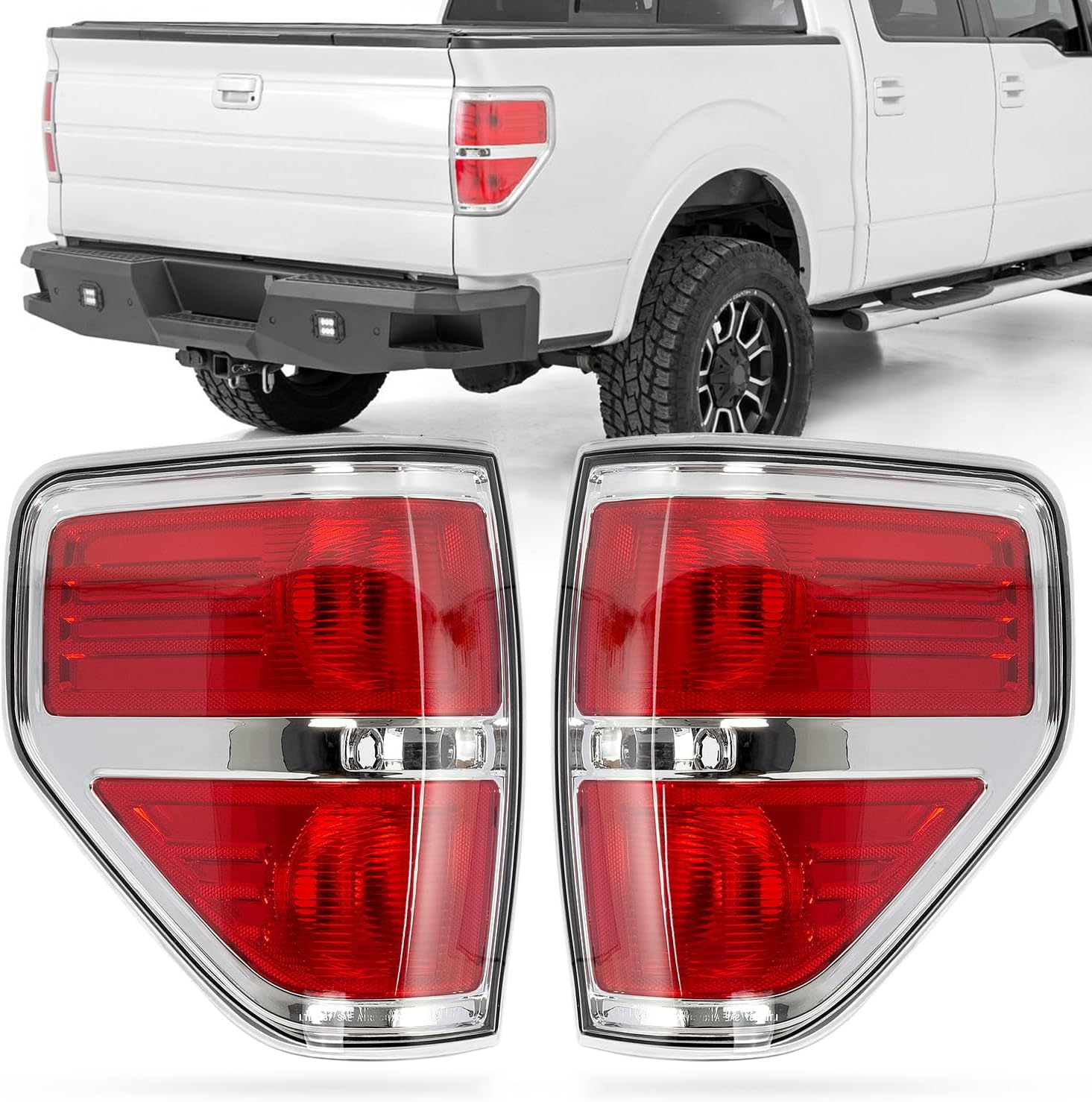 RANSOTO F150 Tail Light Compatible with 2009 2010 2011 2012 2013 2014 Ford F-150 Left Driver and Right Passenger Side Taillight Rear Brake Lamp Housing Replaces BL3Z13405B Chrome Trim