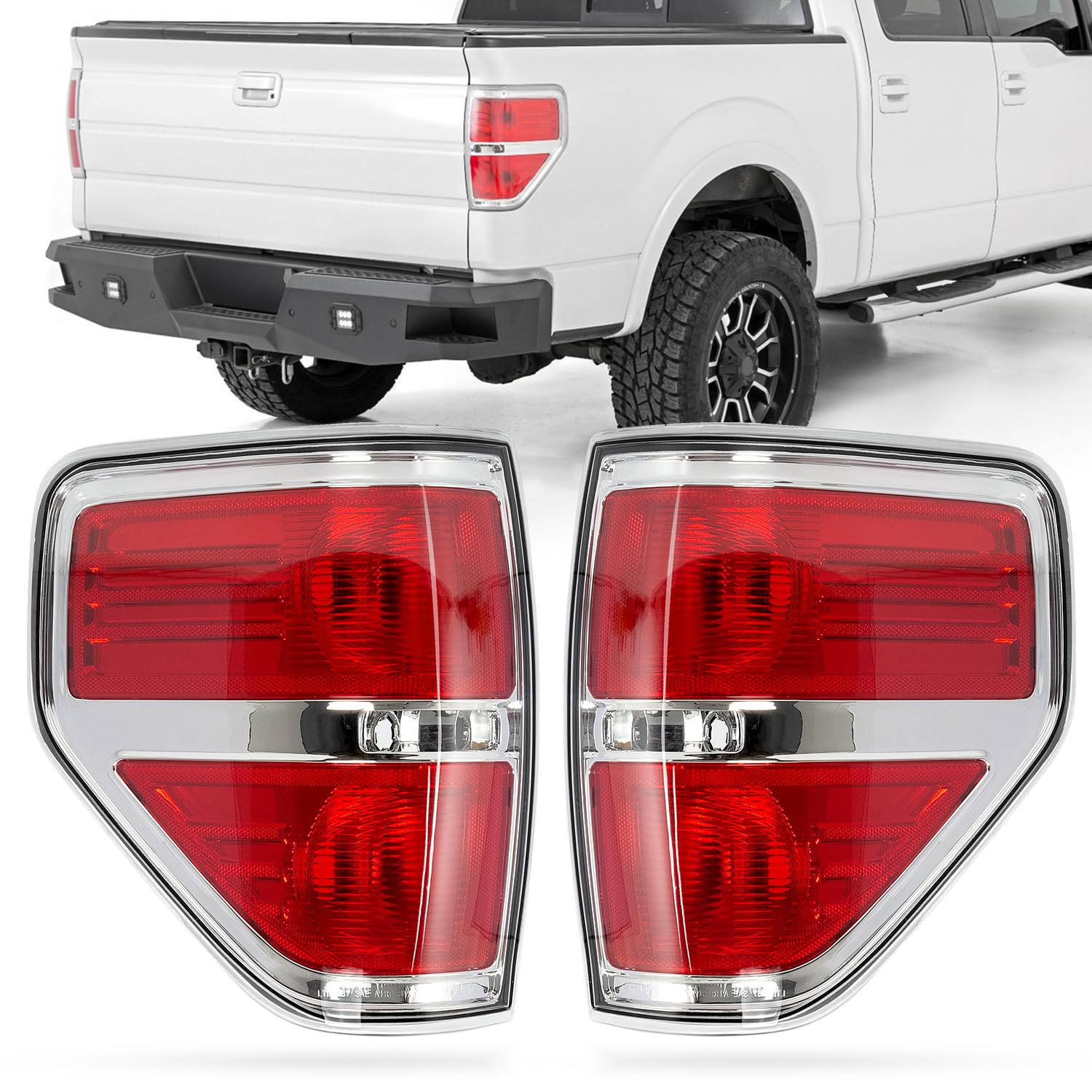 RANSOTO F150 Tail Light Compatible with 2009 2010 2011 2012 2013 2014 Ford F-150 Left Driver and Right Passenger Side Taillight Rear Brake Lamp Housing Replaces BL3Z13405B Chrome Trim