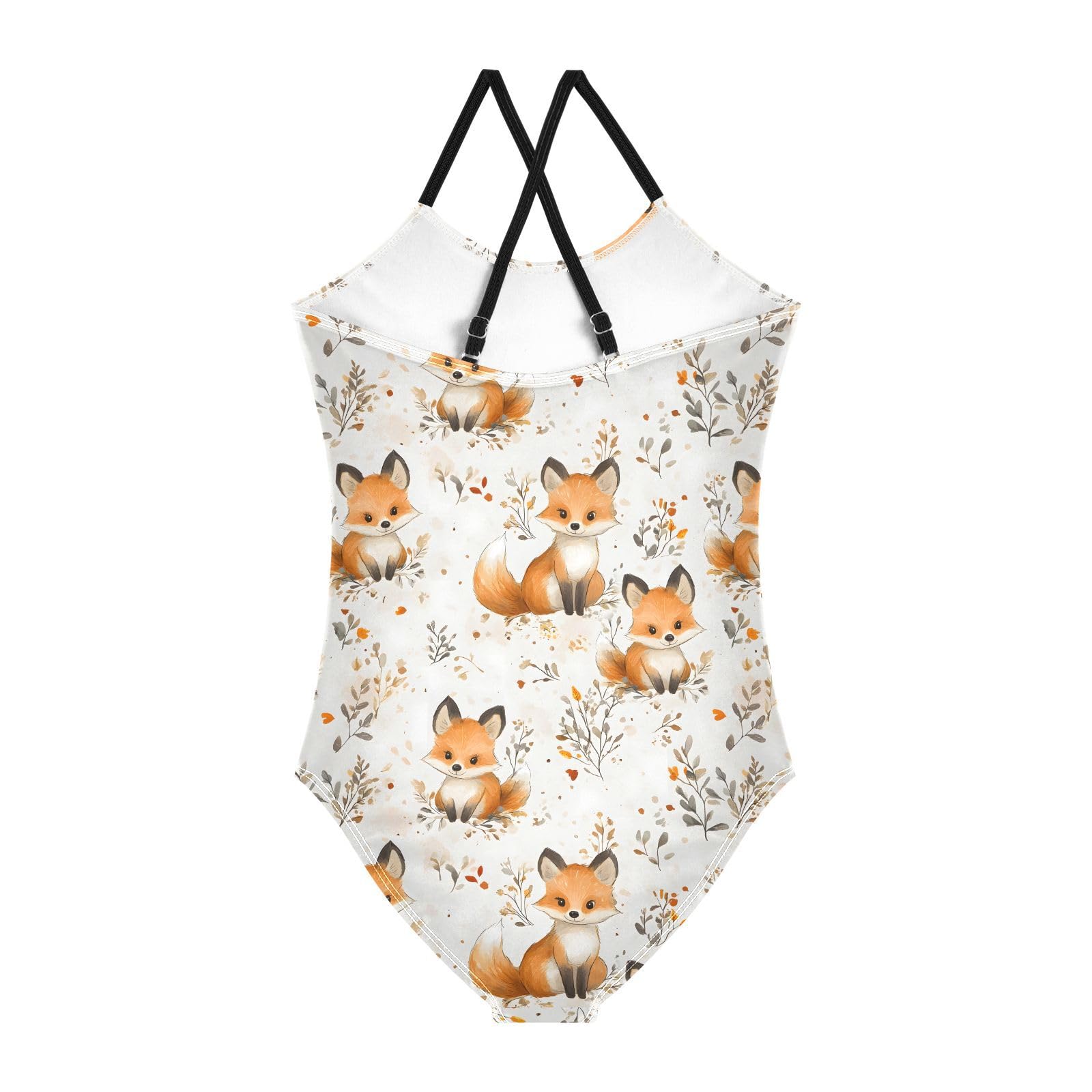 ALAZA Fox Flower Leaf Blossom Girls Swimsuit Bathing Suit Beach Swimwear One Piece 4T