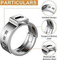 Vista 4 de 100 PCS Anillos de Abrazadera de Cincha PEX de 1/2 Pulgada, Abrazaderas de Manguera de Una Sola Oreja de Acero Inoxidable 304 para Conexiones