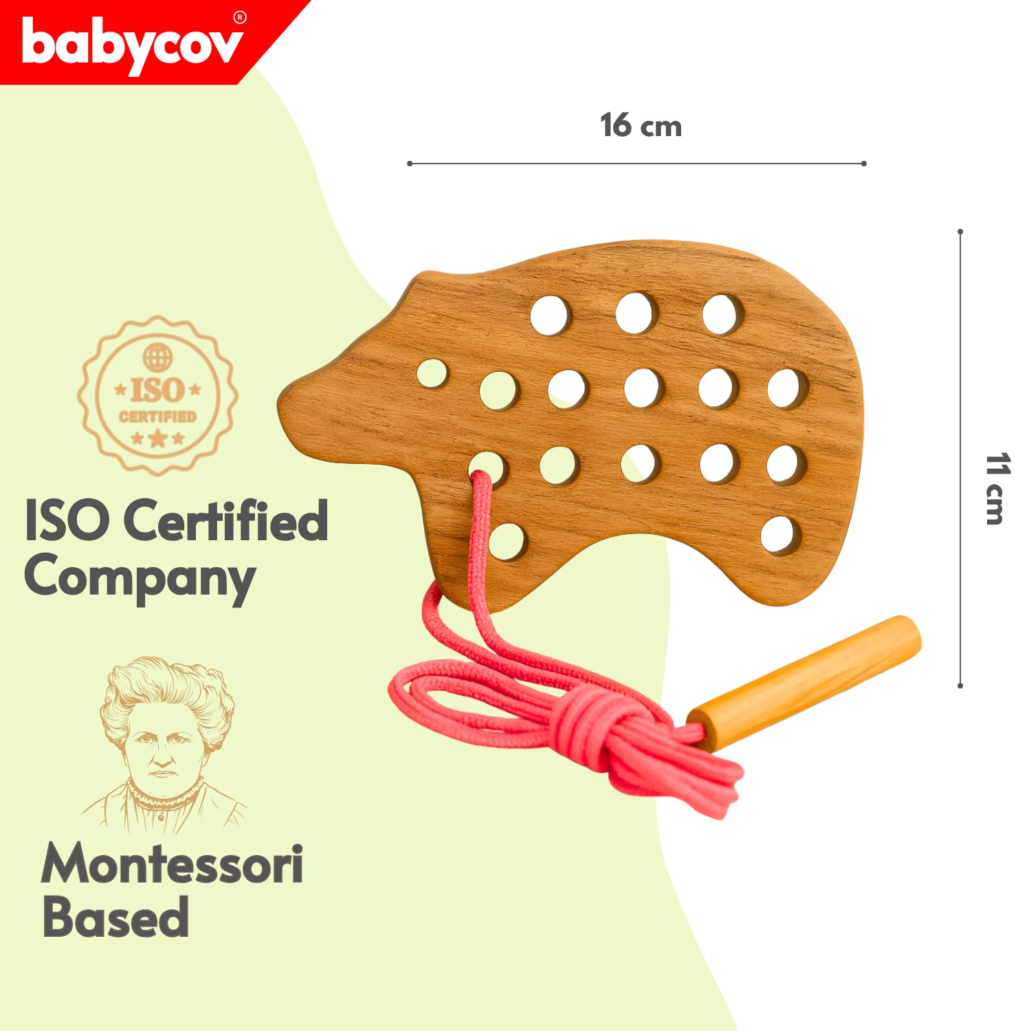 Babycov Wooden Lacing Toy for Kids | Enhance Fine Motor Skills | Hand-Eye Coordination | Screen-Free, Encourage Free Play, Creativity, & Imagination Montessori Toys (Bear) 1