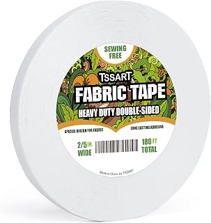 TSSART Heavy Duty Fabric Tape - Sticky Double-Sided Tape Strong Adhesive Cloth Leather Tape Press-on Tape, No Sewing or Ironing, Gluing, Alterations and Hemming Tape - 2/5inch Wide 180FT Long