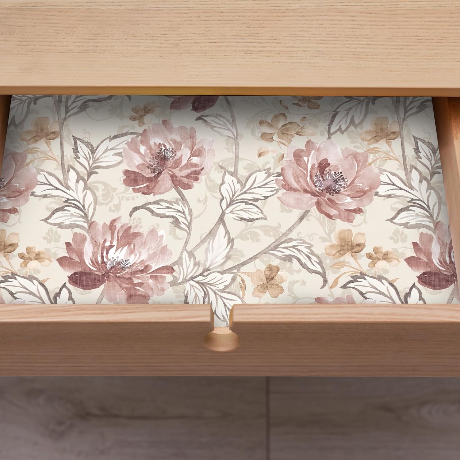 Beige Pink Floral Wallpaper Peel and Stick Boho Farmhosue Elegant Watercolor Flower Wallpaper Removable Floral Branches Contact Paper for Bedroom Girls Room 12"x118" Botanical Wall Paper