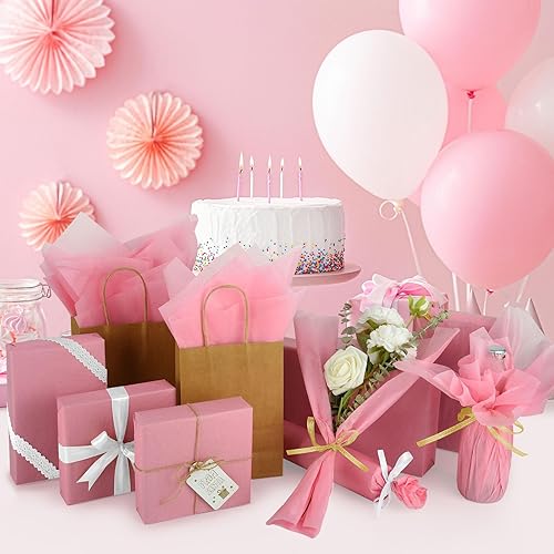 Miniatura 6 de CHRORINE 60 hojas de papel de seda rosa para envolver regalos, papel de seda a granel para manualidades, decoración de cumpleaños, vacaciones,